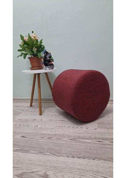 Ahşap Ayaklı Keten Kumaş Yuvarlak Puf&bench Koltuk/tabure