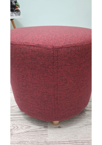 Ahşap Ayaklı Keten Kumaş Yuvarlak Puf&bench Koltuk/tabure