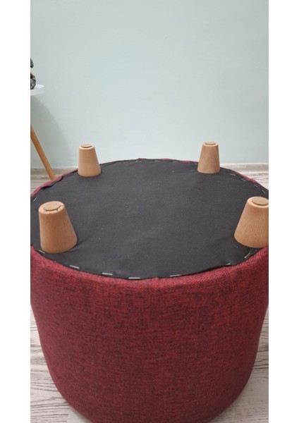 Ahşap Ayaklı Keten Kumaş Yuvarlak Puf&bench Koltuk/tabure