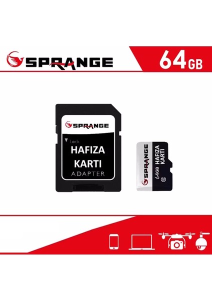 SM64 Sprange 64 GB U3 Hafıza Kartı Faster Transfer Speed Class 10 4K Video Kayıt (V30)