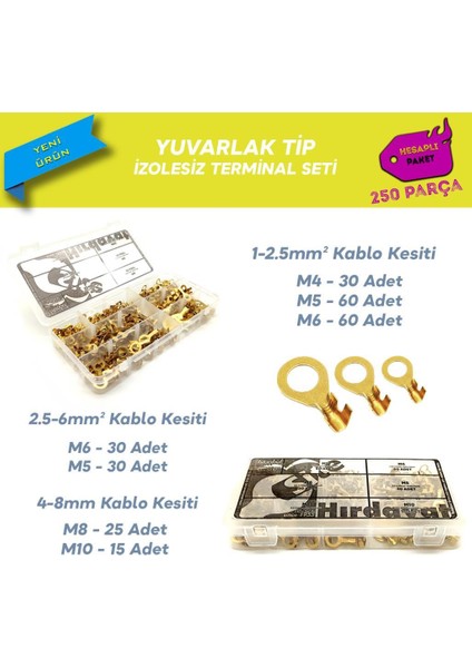 250 Parça Izolesiz Yuvarlak Tip Kablo Ucu Seti fiyatları