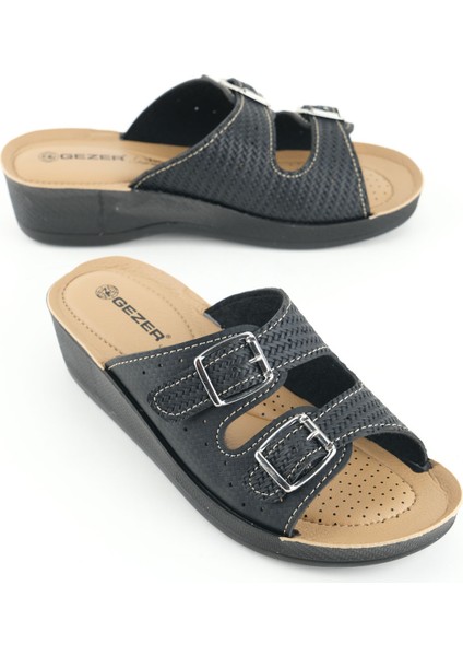 Kadın Yazlık Suni Deri Yüksek Topuk İki Toka Ayarlanabilir Rahat Taban Günlük Terlik