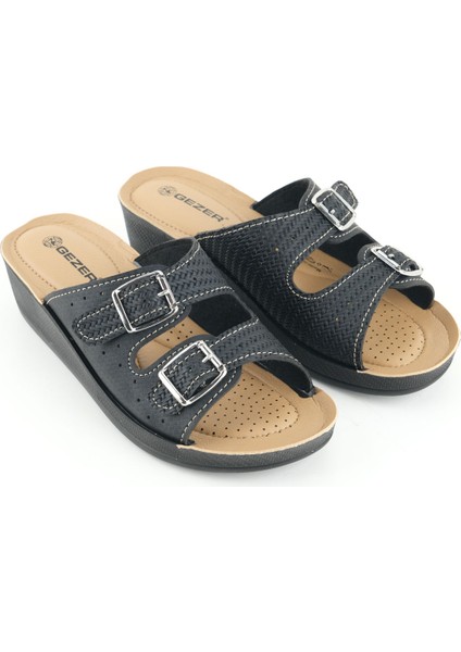 Kadın Yazlık Suni Deri Yüksek Topuk İki Toka Ayarlanabilir Rahat Taban Günlük Terlik modelleri