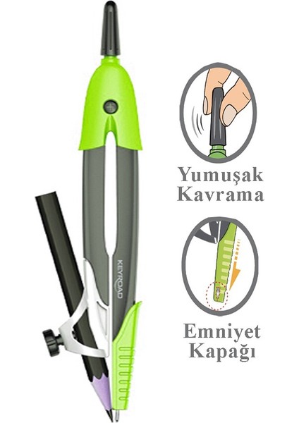 Renkli Kalemli Pergel 1 Adet Keyroad Compass Armet Plastik Pergel Matematik Teknik Çizim Pergeli