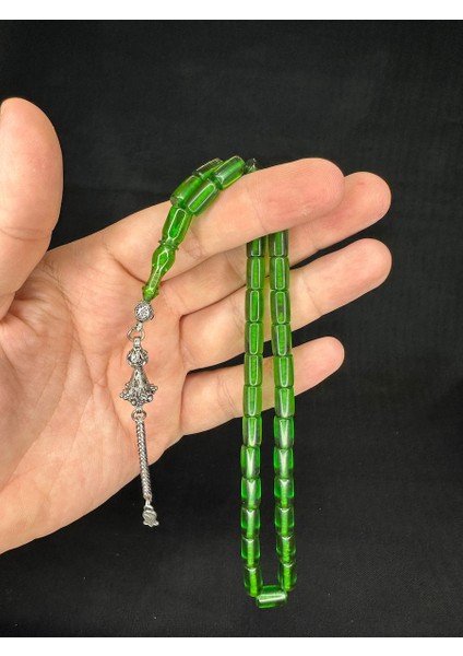 Ateş Kehribar Tesbih Yeşil Renkli Kesme Kesim 10,5mmX6mm T-661