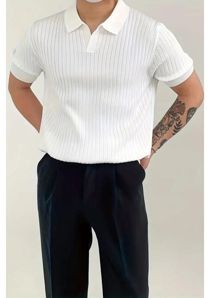 Lorens Çizgili Likralı Slim Fit Polo Yaka Örme Erkek Triko Tshirt fiyatları