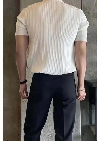 Lorens Çizgili Likralı Slim Fit Polo Yaka Örme Erkek Triko Tshirt modelleri