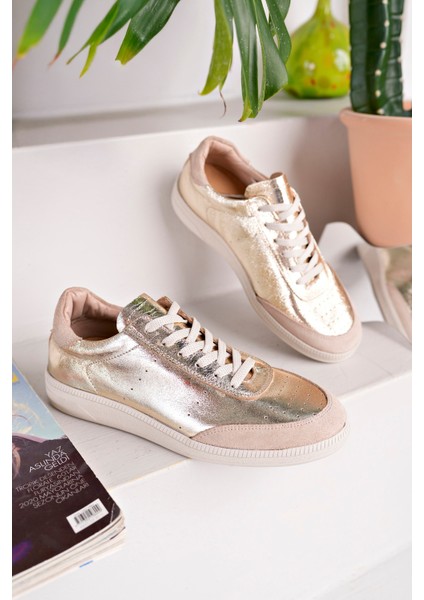 Sirius Model Altın Hakiki Deri Bağcıklı Dore Bej Günlük Kadın Sneakers fiyatları