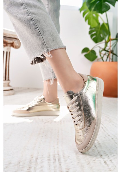 Sirius Model Altın Hakiki Deri Bağcıklı Dore Bej Günlük Kadın Sneakers modelleri