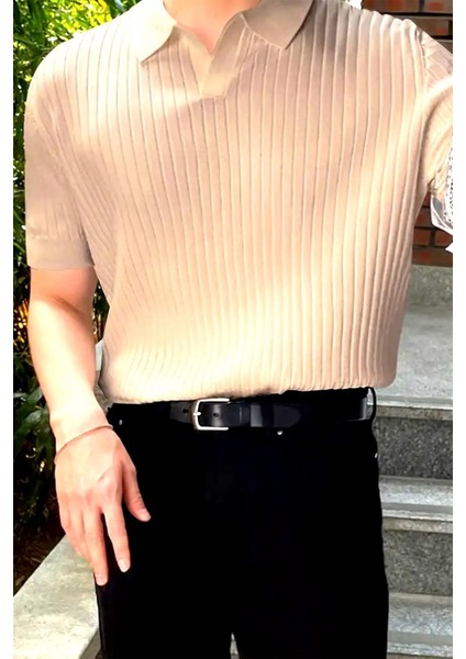 Lorens Çizgili Likralı Slim Fit Polo Yaka Örme Erkek Triko Tshirt