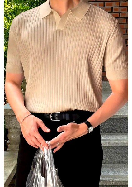 Lorens Çizgili Likralı Slim Fit Polo Yaka Örme Erkek Triko Tshirt fiyatları