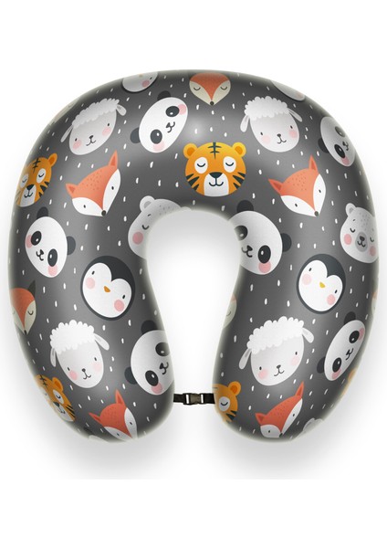 Visco Ortopedik Seyahat Yastığı- Boyun Yastığı - 30*30*10 cm - Visco Iç Dolgu - Sevimli Dostlar