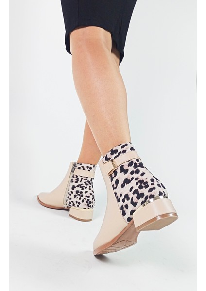 Bej Renk Leopar Desenli Tokalı Fermuarlı Kadın Bot fırsatları