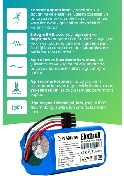 Arzum Robotek X2 AR4301 Uyumlu Batarya (Ultra Yüksek Kapasite) 3200MAH Pil Robot Süpürge Bataryası modelleri