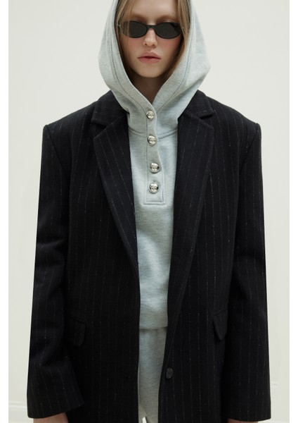 Gri Gala Düğmeli Oversize Sweat