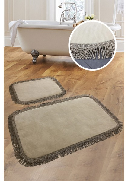 Shareton Köşeli Vizon 2'li Banyo Paspası Seti Burgu Saçaklı Püsküllü Klozet Takımı