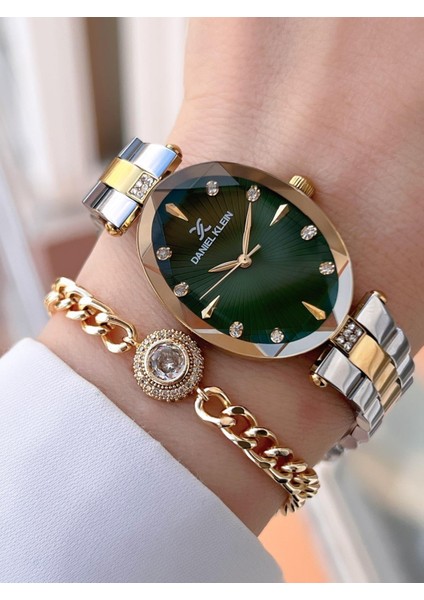 Kristal Kesme Camlı Çelik Kordon 3ATM Suya Dayanıklı Kadın Kol Saati+Bileklik F13954.M4