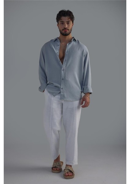 Erkek Basic Oversize Gömlek Açık Mavi