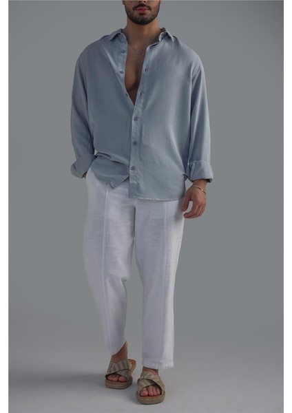 Erkek Basic Oversize Gömlek Açık Mavi