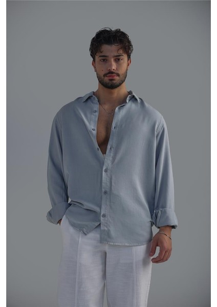 Erkek Basic Oversize Gömlek Açık Mavi