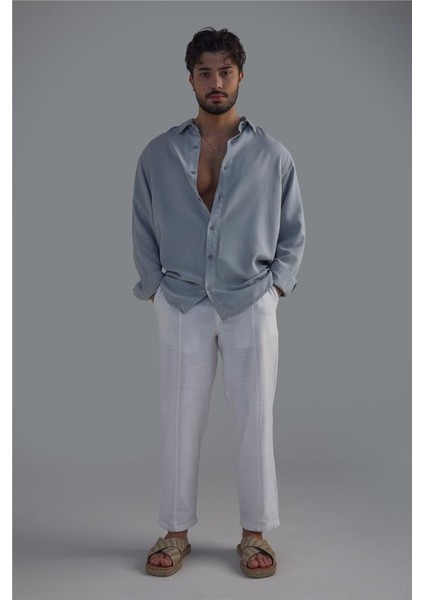 Erkek Basic Oversize Gömlek Açık Mavi
