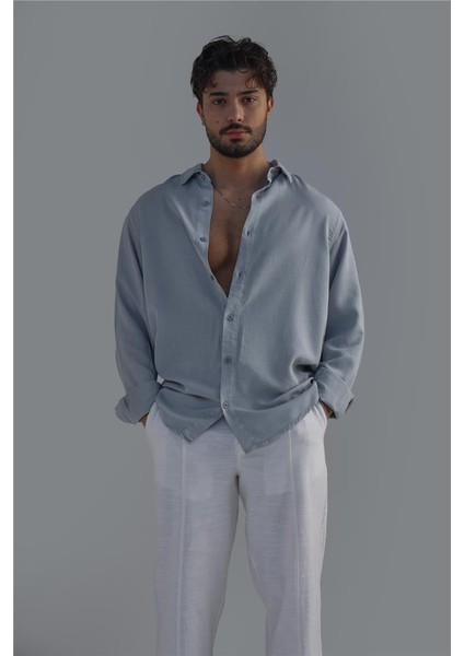 Erkek Basic Oversize Gömlek Açık Mavi