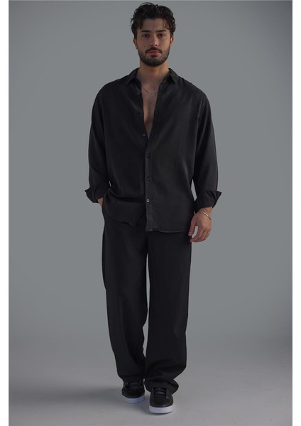 Erkek Basic Oversize Gömlek Siyah