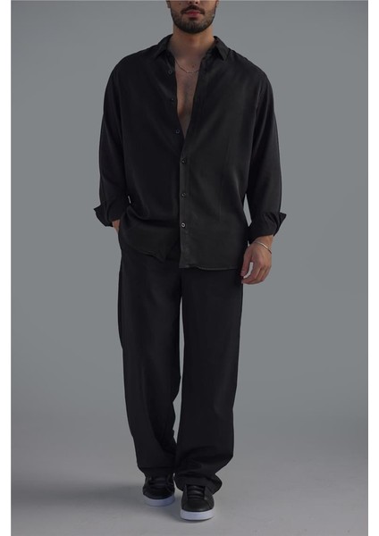 Erkek Basic Oversize Gömlek Siyah