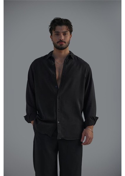 Erkek Basic Oversize Gömlek Siyah