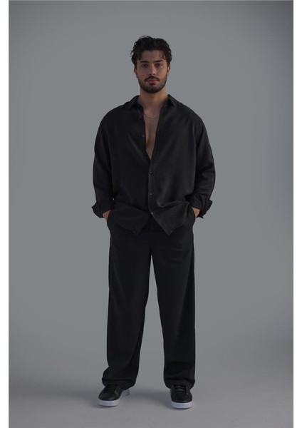 Erkek Basic Oversize Gömlek Siyah