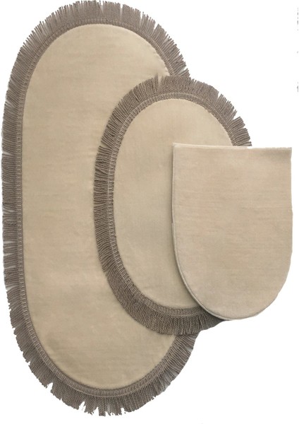 Shareton Oval Vizon 3'lü Burgu Saçaklı Banyo Paspası Seti Püsküllü Klozet Takımı