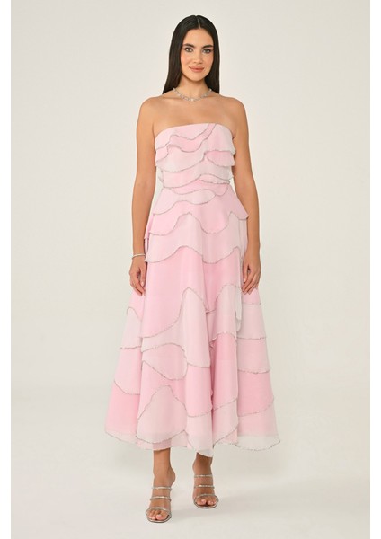 Kadın Abiye STRAPLEZ YAKA FIRFIR DETAYLI ŞIK ELBİSE fiyatları