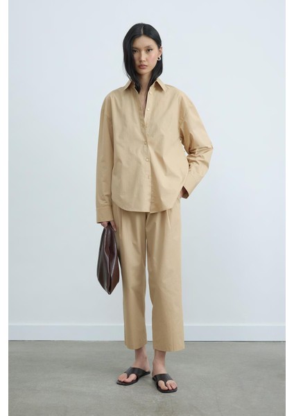 Camel Paper Poplin Pantolon