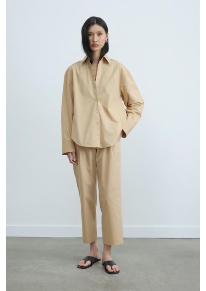 Camel Paper Poplin Pantolon modelleri