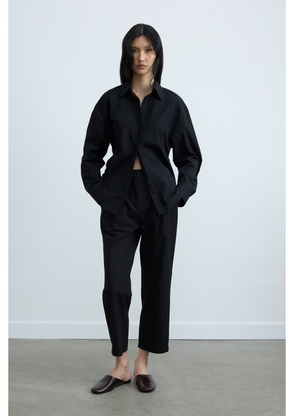 Siyah Paper Poplin Pantolon