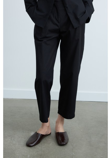 Siyah Paper Poplin Pantolon