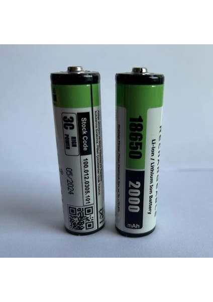Başlı 18650 3.7V 2000MAH Şarj Edilebilir Li-Ion Pil -Başlıklı - 3c