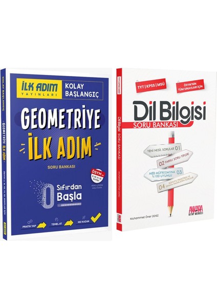 Ilk Adım Yayınları Geometriğe Ilk Adım Sıfırdan Kolay Başlangıç ve Akm Dil Bilgisi Soru Bankası Seti 2 Kitap