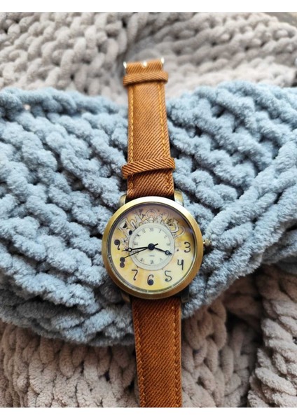 Eskitme Görünümlü Deri Kordon Unisex Kol Saati
