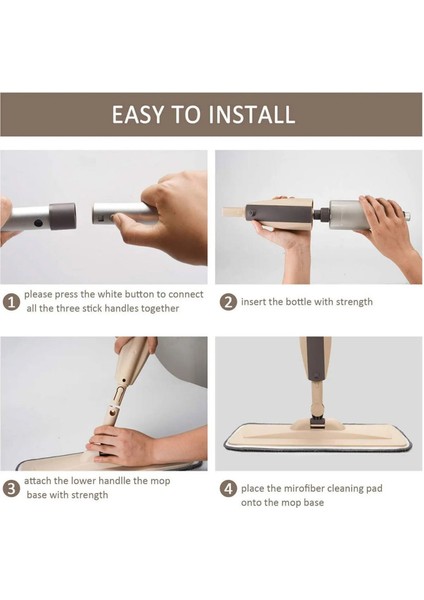 Sprey Mop Su Hazneli Pratik Temizlik Seti 4 Adet Mikrofiber Spray Mop