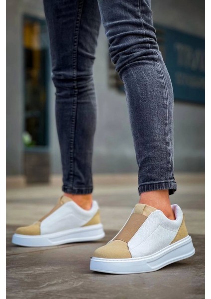 KB-007 Kuback Beyaz Bej Yüksek Taban Tek Bant Bağcıksız Günlük Erkek Ayakkabı fiyatları