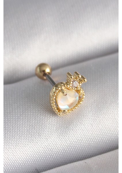 316L Çelik Renk Beyaz Mineli Kalp Zirkon Taş Detaylı Tragus Piercing