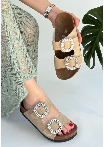 Ceylinmoda Nool Bej Nubuk Terlik