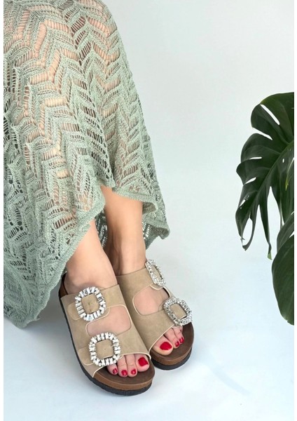 Ceylinmoda Nool Bej Nubuk Terlik