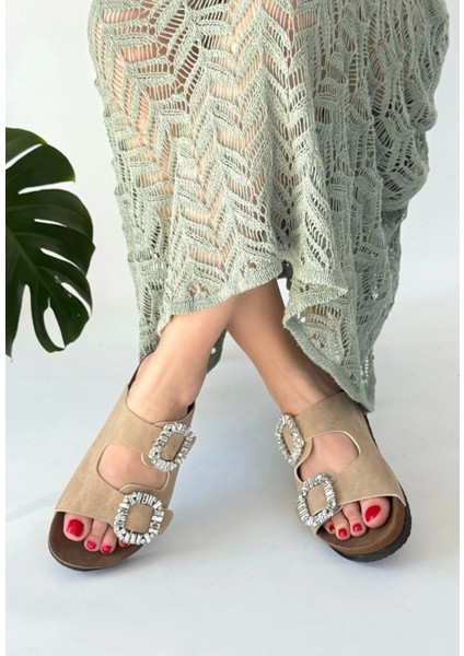 Ceylinmoda Nool Bej Nubuk Terlik