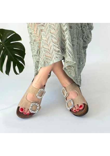 Ceylinmoda Nool Bej Nubuk Terlik