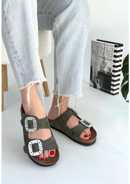 Ceylinmoda Nool Yeşil Nubuk Terlik