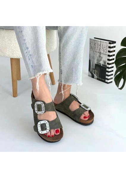 Ceylinmoda Nool Yeşil Nubuk Terlik