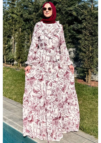 Botanik Elbise Bordo