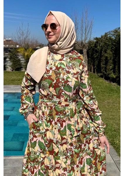 Tropikal Desenli Elbise